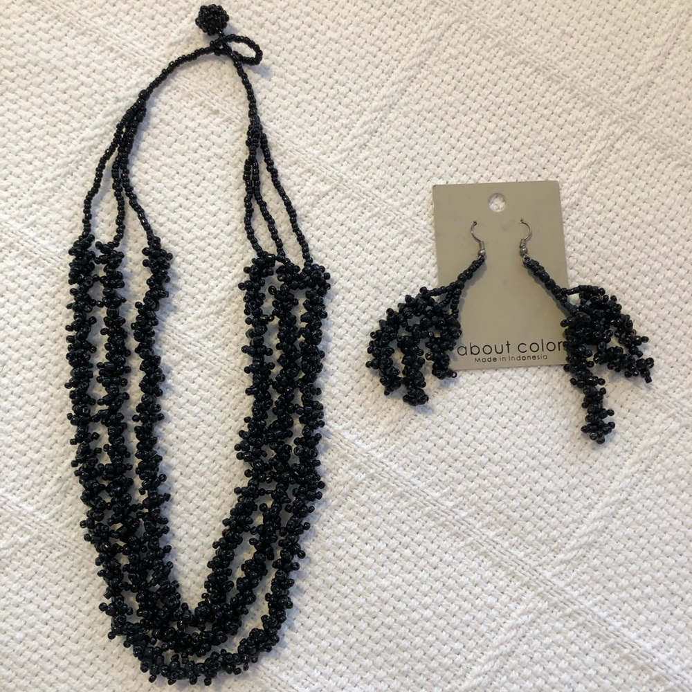 Black beaded necklace and earrings